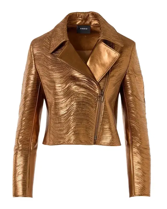 Akris Embroidered Lamé Nappa Leather Moto Jacket