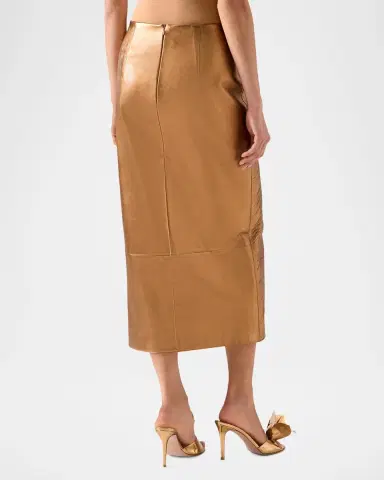 Akris Embroidered Lame Nappa Leather Midi Pencil Skirt | Thumbnail 2