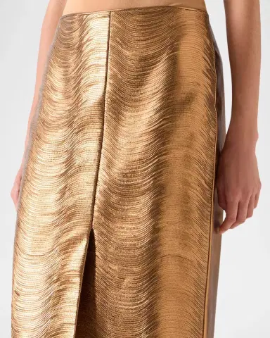 Akris Embroidered Lame Nappa Leather Midi Pencil Skirt | Thumbnail 4
