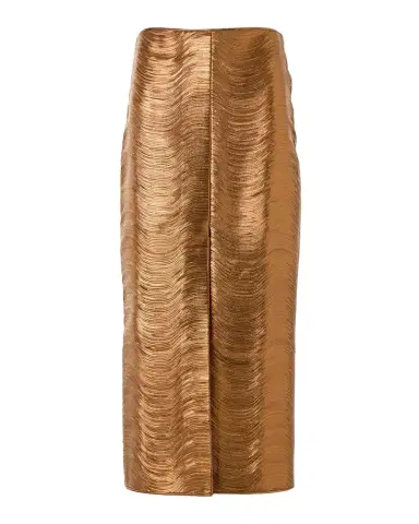 Akris Embroidered Lame Nappa Leather Midi Pencil Skirt | Thumbnail 1