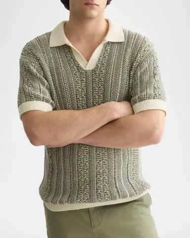 Scotch & Soda Men's Cable-Knit Johnny Collar Polo Sweater | Thumbnail 4 Scotch & Soda Men's Cable-Knit Johnny Collar Polo Sweater | Thumbnail 4