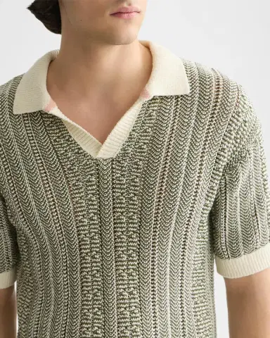 Scotch & Soda Men's Cable-Knit Johnny Collar Polo Sweater | Thumbnail 5 Scotch & Soda Men's Cable-Knit Johnny Collar Polo Sweater | Thumbnail 5