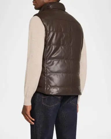 Brunello Cucinelli Men's Reversible Leather and Nylon Quilted Vest | Thumbnail 3 Brunello Cucinelli Men's Reversible Leather and Nylon Quilted Vest | Thumbnail 3