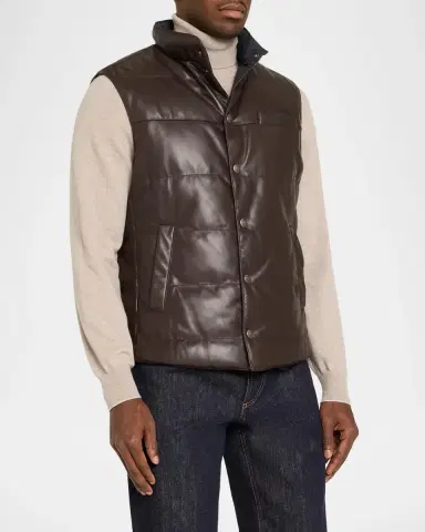 Brunello Cucinelli Men's Reversible Leather and Nylon Quilted Vest | Thumbnail 4 Brunello Cucinelli Men's Reversible Leather and Nylon Quilted Vest | Thumbnail 4