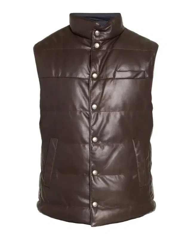 Brunello Cucinelli Men's Reversible Leather and Nylon Quilted Vest