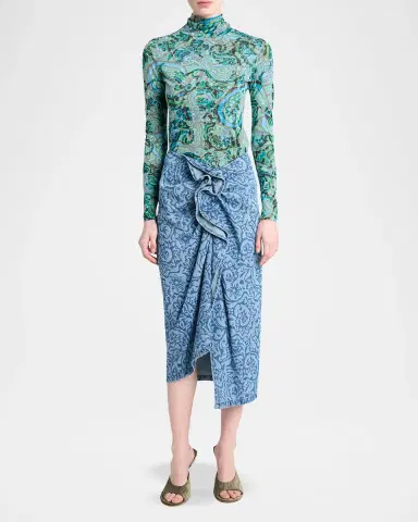 Dries Van Noten Sinas Floral Denim Ruffle Midi Skirt | Thumbnail 2