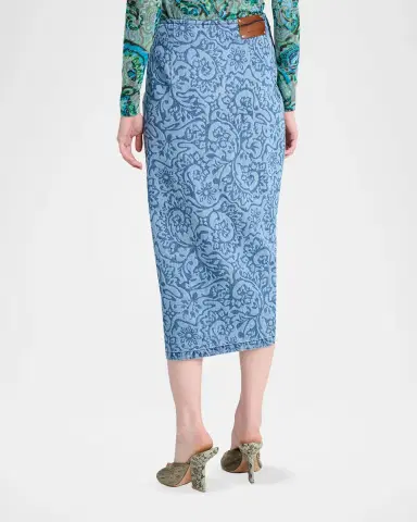 Dries Van Noten Sinas Floral Denim Ruffle Midi Skirt | Thumbnail 3