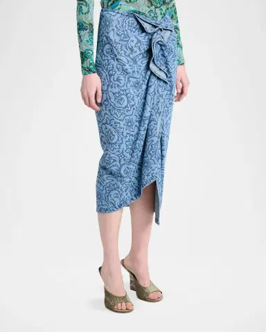 Dries Van Noten Sinas Floral Denim Ruffle Midi Skirt | Thumbnail 4