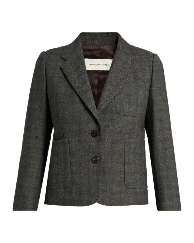 Dries Van Noten Check Single-Breasted Shrunken Jacket