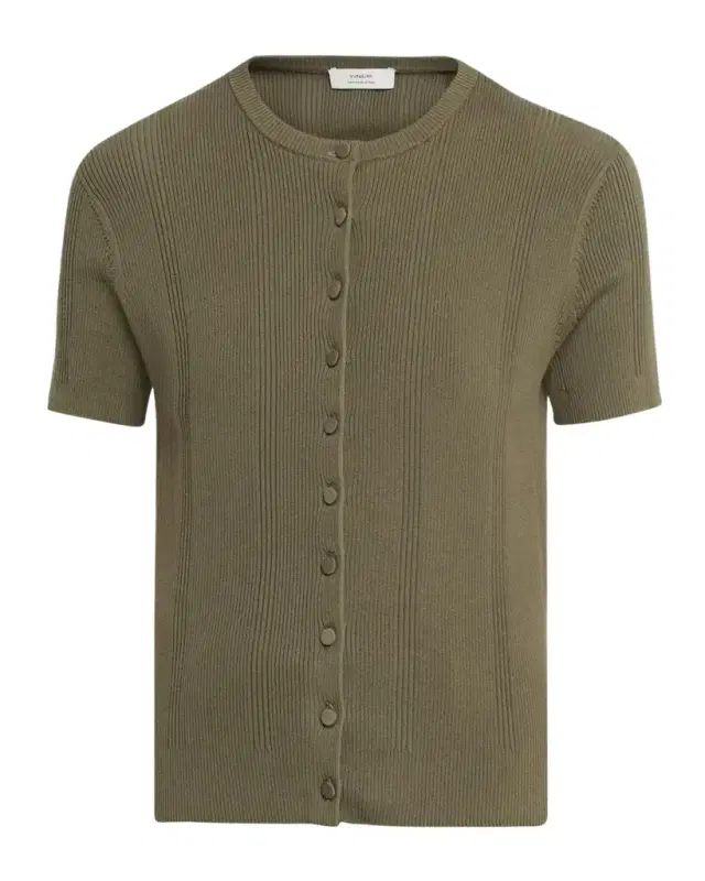 Vince Rib-Knit Cotton Short-Sleeve Cardigan