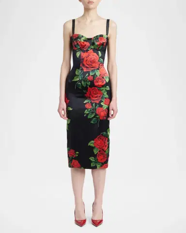 Dolce & Gabbana Sleeveless Rose Silk Midi Bustier Dress | Thumbnail 2 Dolce & Gabbana Sleeveless Rose Silk Midi Bustier Dress | Thumbnail 2