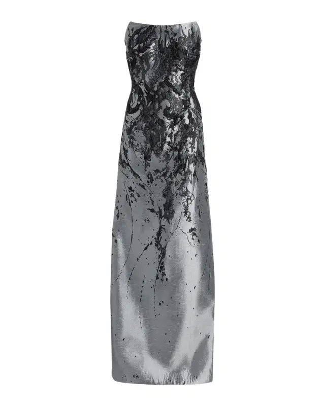Rene Ruiz Collection Gathered Brocade Strapless A-Line Gown