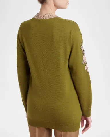 Valentino Garavani Lace-Inset Plunging Wool Sweater | Thumbnail 3 Valentino Garavani Lace-Inset Plunging Wool Sweater | Thumbnail 3