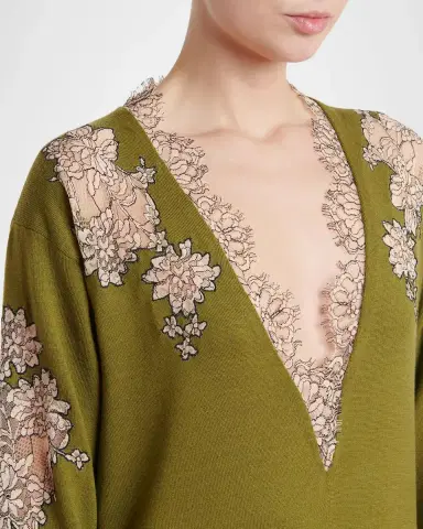 Valentino Garavani Lace-Inset Plunging Wool Sweater | Thumbnail 5 Valentino Garavani Lace-Inset Plunging Wool Sweater | Thumbnail 5