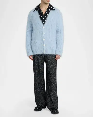 Dolce & Gabbana Men's Wool-Blend Speckled Wide-Leg Trousers | Thumbnail 2