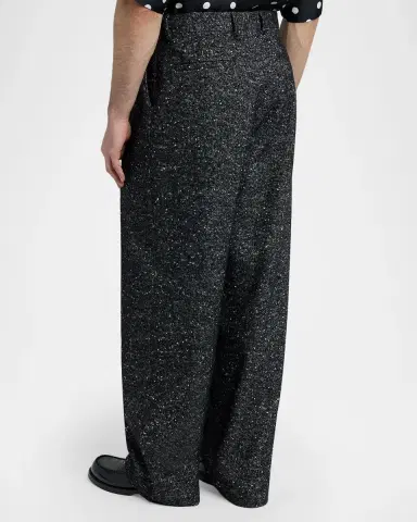 Dolce & Gabbana Men's Wool-Blend Speckled Wide-Leg Trousers | Thumbnail 3
