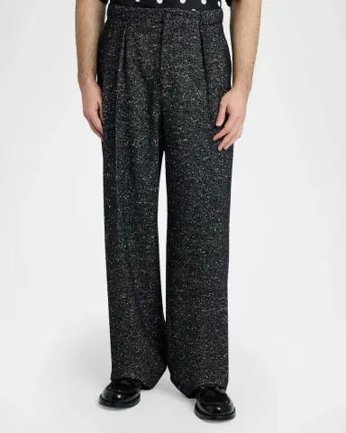 Dolce & Gabbana Men's Wool-Blend Speckled Wide-Leg Trousers | Thumbnail 4