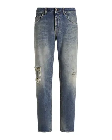 Dolce & Gabbana Men's Knee-Rip Straight-Leg Jeans | Thumbnail 2 Dolce & Gabbana Men's Knee-Rip Straight-Leg Jeans | Thumbnail 2