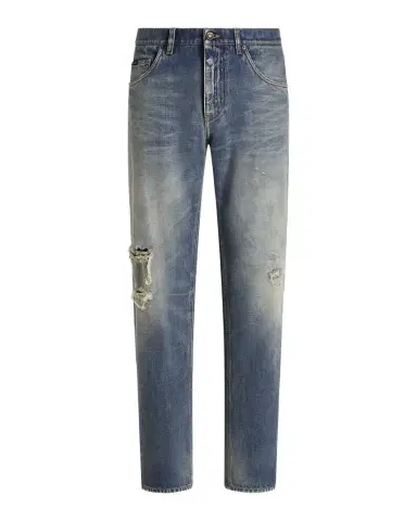 Dolce & Gabbana Men's Knee-Rip Straight-Leg Jeans | Thumbnail 1 Dolce & Gabbana Men's Knee-Rip Straight-Leg Jeans | Thumbnail 1