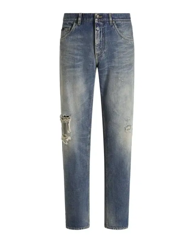 Dolce & Gabbana Men's Knee-Rip Straight-Leg Jeans