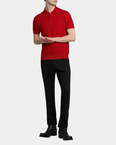 Versace Men's Textured Wool Knit Polo Sweater | Thumbnail 2