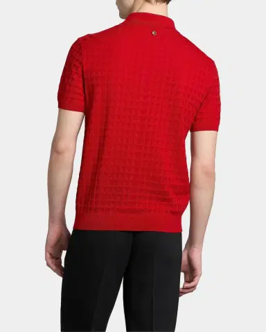 Versace Men's Textured Wool Knit Polo Sweater | Thumbnail 3