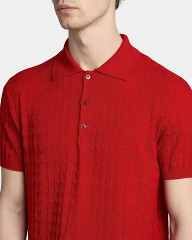 Versace Men's Textured Wool Knit Polo Sweater | Thumbnail 4