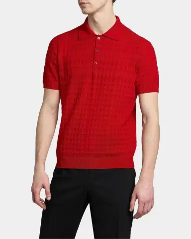 Versace Men's Textured Wool Knit Polo Sweater | Thumbnail 5