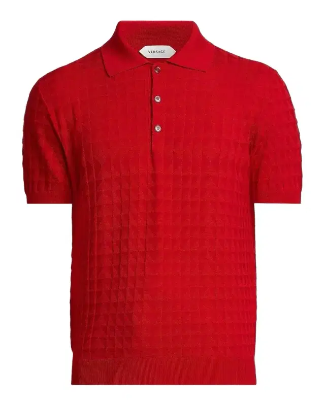 Versace Men's Textured Wool Knit Polo Sweater