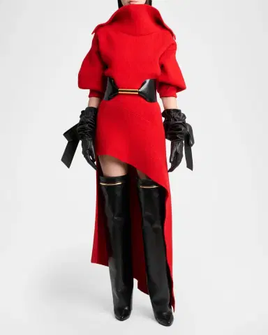 Givenchy High-Neck Slashed Wool-Cashmere Asymmetric Mini Sweater Dress | Thumbnail 2