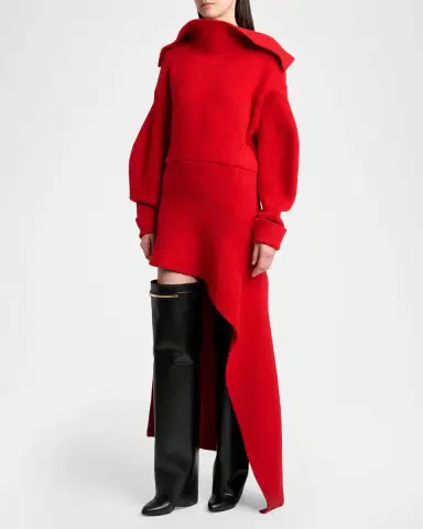 Givenchy High-Neck Slashed Wool-Cashmere Asymmetric Mini Sweater Dress | Thumbnail 4