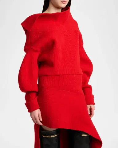 Givenchy High-Neck Slashed Wool-Cashmere Asymmetric Mini Sweater Dress | Thumbnail 5