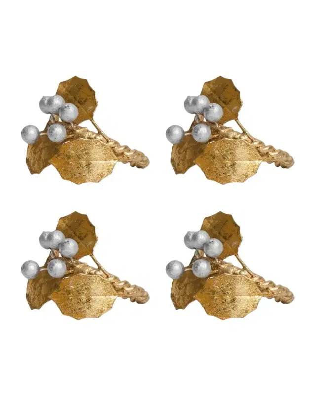 Juliska Forest Walk Holly with Berries Napkin Rings, Set of 4