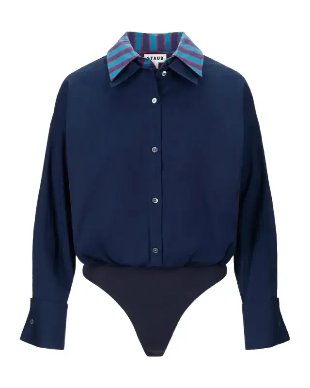 Staud Uptown Stripe Collar Bodysuit