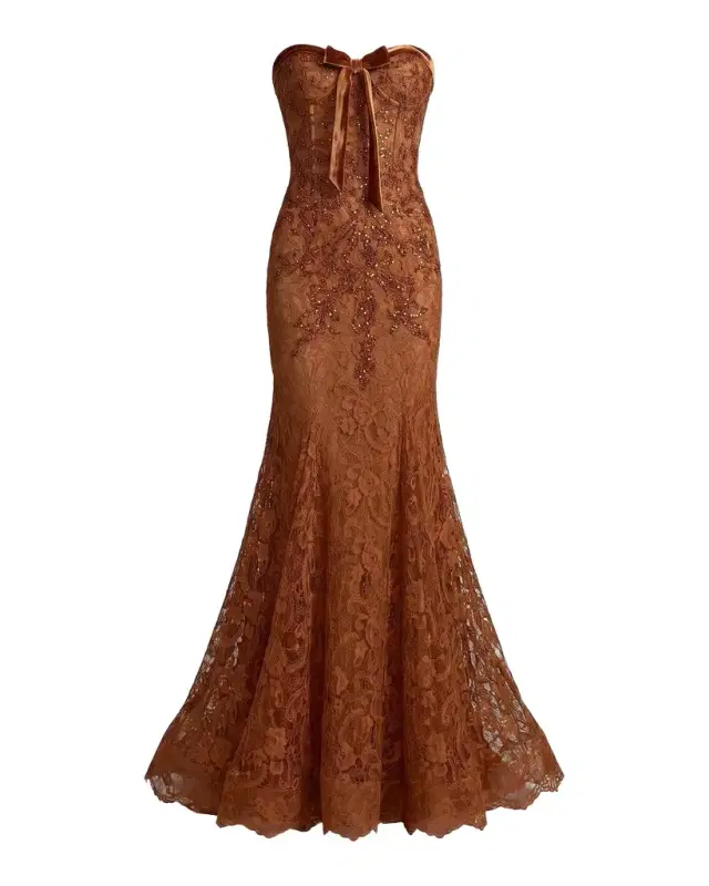 Mac Duggal Embellished Lace Strapless Mermaid Gown