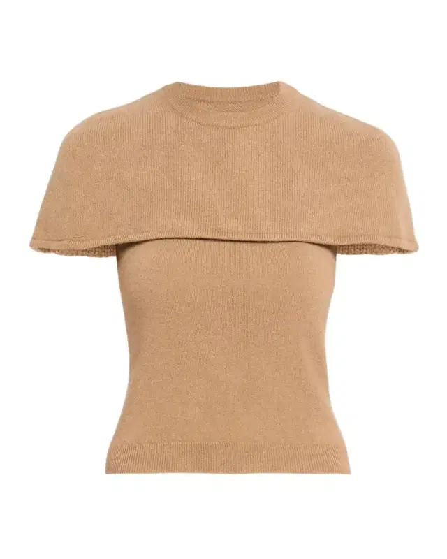 Simkhai Yuki Short-Sleeve Cashmere Cape Top