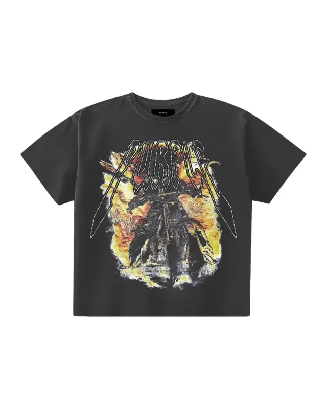 PURPLE Embellished Textured Graphic Cotton T-Shirt
