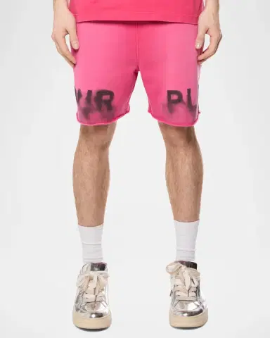 PURPLE Men's Fleece Smudge-Logo Drawstring Shorts | Thumbnail 3
