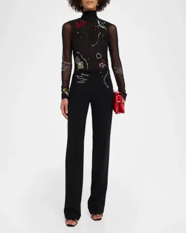 Cinq à Sept Starry Scribbles Mesh Turtleneck Top | Thumbnail 2