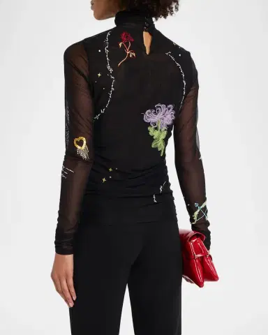 Cinq à Sept Starry Scribbles Mesh Turtleneck Top | Thumbnail 3