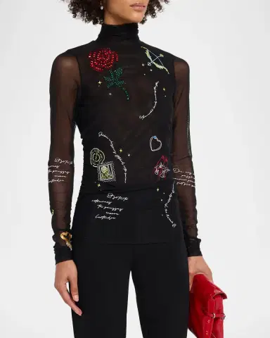 Cinq à Sept Starry Scribbles Mesh Turtleneck Top | Thumbnail 4