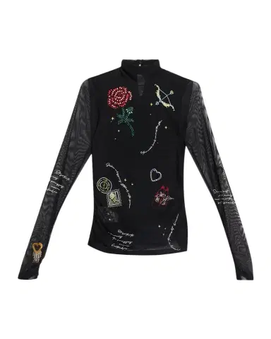 Cinq à Sept Starry Scribbles Mesh Turtleneck Top | Thumbnail 1