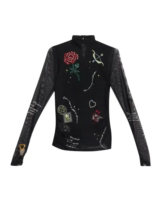 Cinq à Sept Starry Scribbles Mesh Turtleneck Top