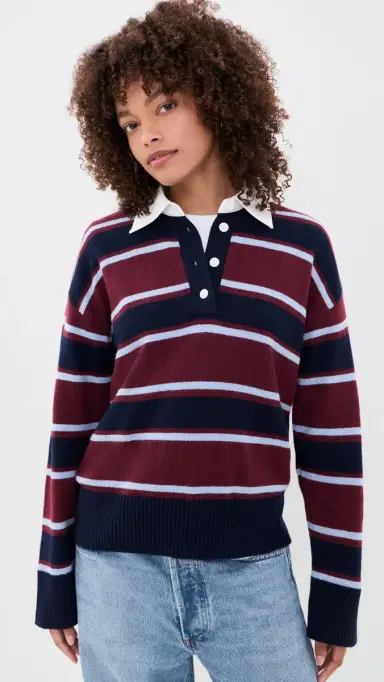 RAILS Paxton Polo Sweater Boysenberry Stripe L | Thumbnail 2
