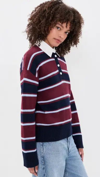 RAILS Paxton Polo Sweater Boysenberry Stripe L | Thumbnail 4