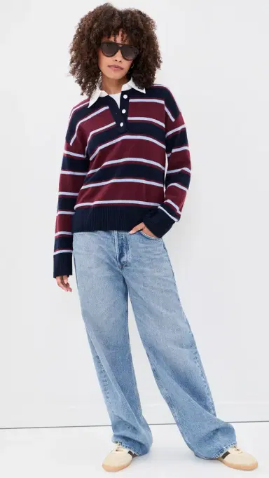 RAILS Paxton Polo Sweater Boysenberry Stripe L | Thumbnail 5