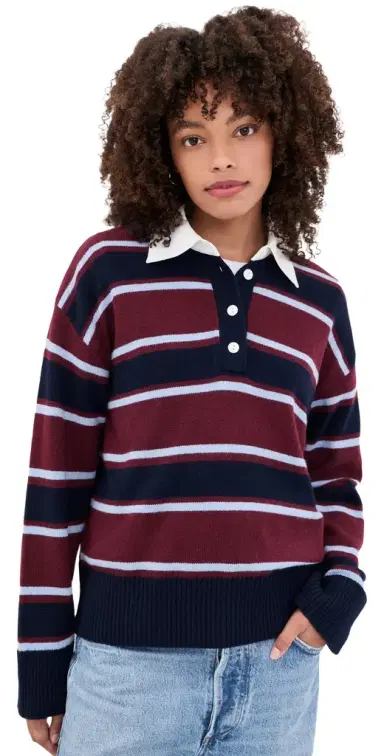 RAILS Paxton Polo Sweater Boysenberry Stripe L | Thumbnail 1