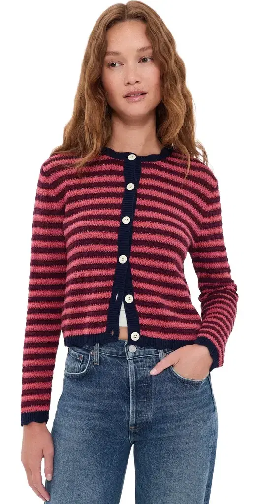 Birds of Paradis Vento Striped Cardigan Pink Stripe S