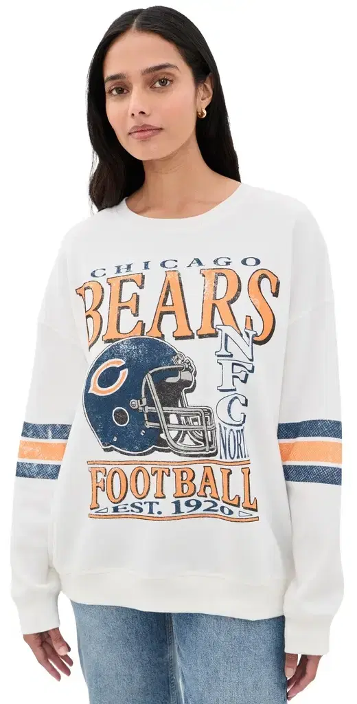 Junk Food Chicago Bears Oversized Striped Fleece Sweatshirt Vintage White S
