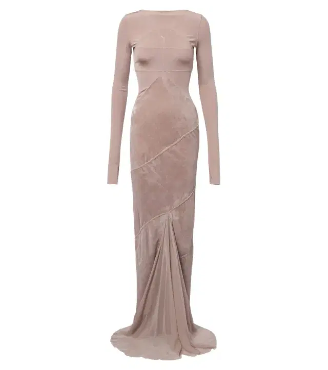 Combo tulle-trimmed jersey and velvet gown